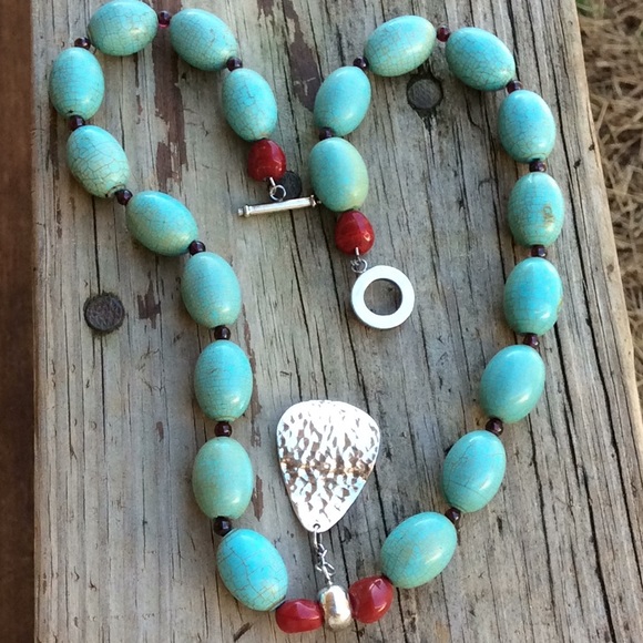 Faux Turquoise Silver Plated Statement Necklace - Picture 3 of 10